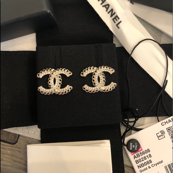 CHANEL Jewelry - CHANEL 21C Gold & Crystal Strass CC Logo Earrings